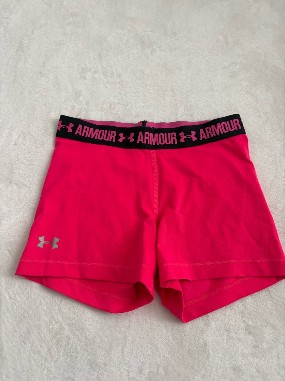 Under Armour Hot Pink Athletic Shorts with Black Logo Waistband